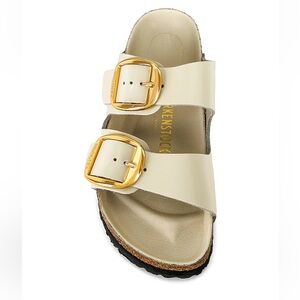 Birkenstock Cream Sandals with Gold Buckles